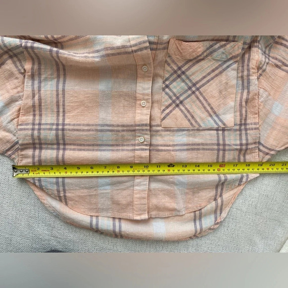 FREE People Peach purple white Cropped Boxy Fit Wide Sleeve Flannel Shirt S - Picture 10 of 11